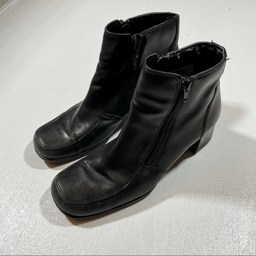 Black Leather Heeled Booties Boots Zipper Winter St. Johns Bay Chunky Block Heel